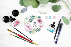 monogramm-blumenkranz-watercolor-farbe-mischen