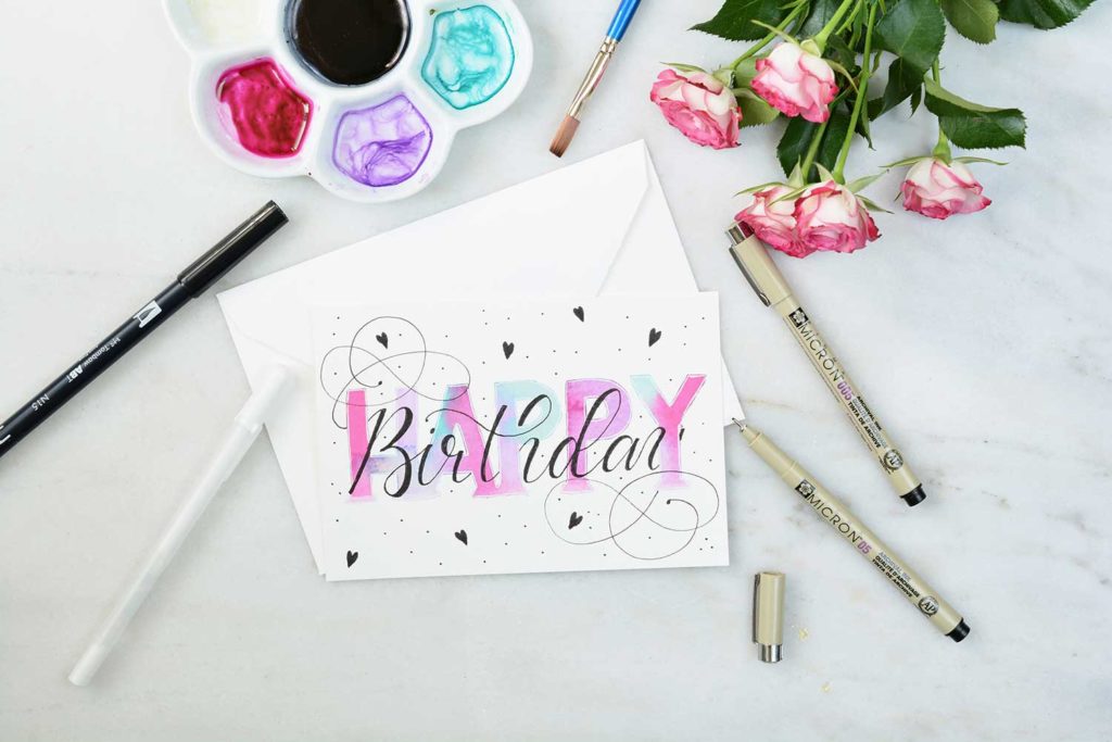 Geburtstagskarte Handlettering & Watercolor