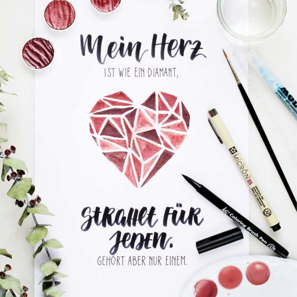 papierliebe-katja-haas-watercolor-brush-lettering-mein-herz-ist-wie-ein-diamant