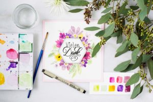 papierliebe-vielen-dank-brush-lettering-watercolor-flowers