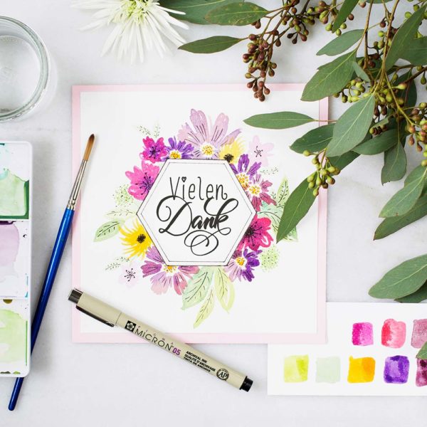 papierliebe-vielen-dank-brush-lettering-watercolor-flowers