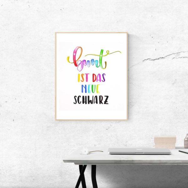 "bunt"-Schriftzug Brush-Lettering und Watercolor-Blending