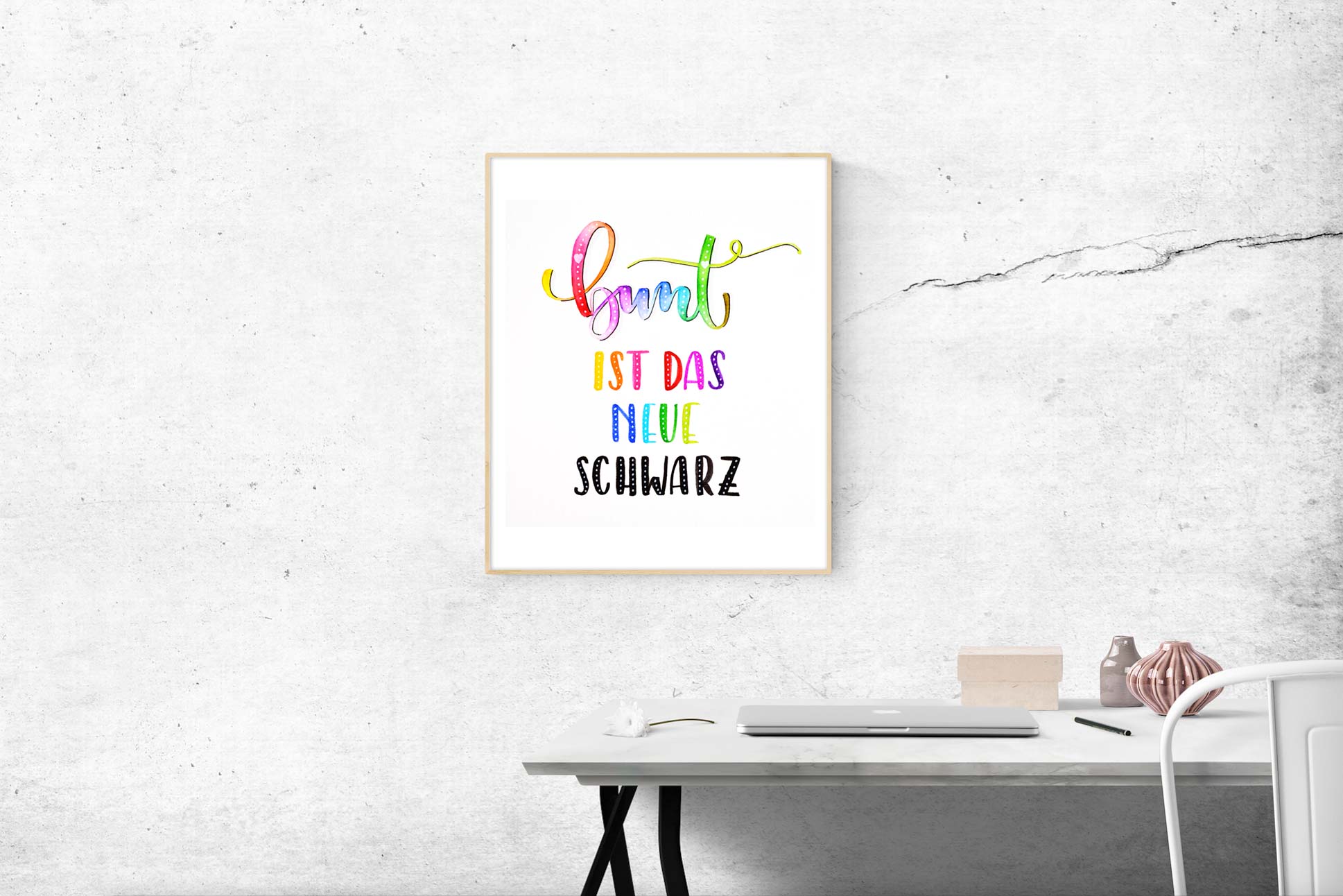 "bunt"-Schriftzug Brush-Lettering und Watercolor-Blending