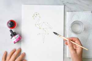 Wasser über das Masking Fluid auftragen