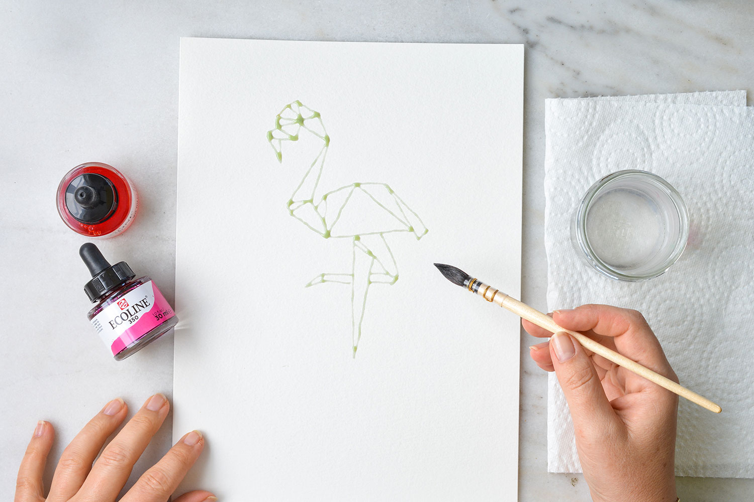 Wasser über das Masking Fluid auftragen