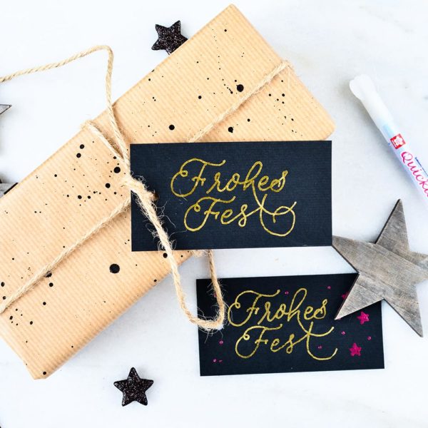Frohes Fest Geschenkanhänger mit Goldfolie