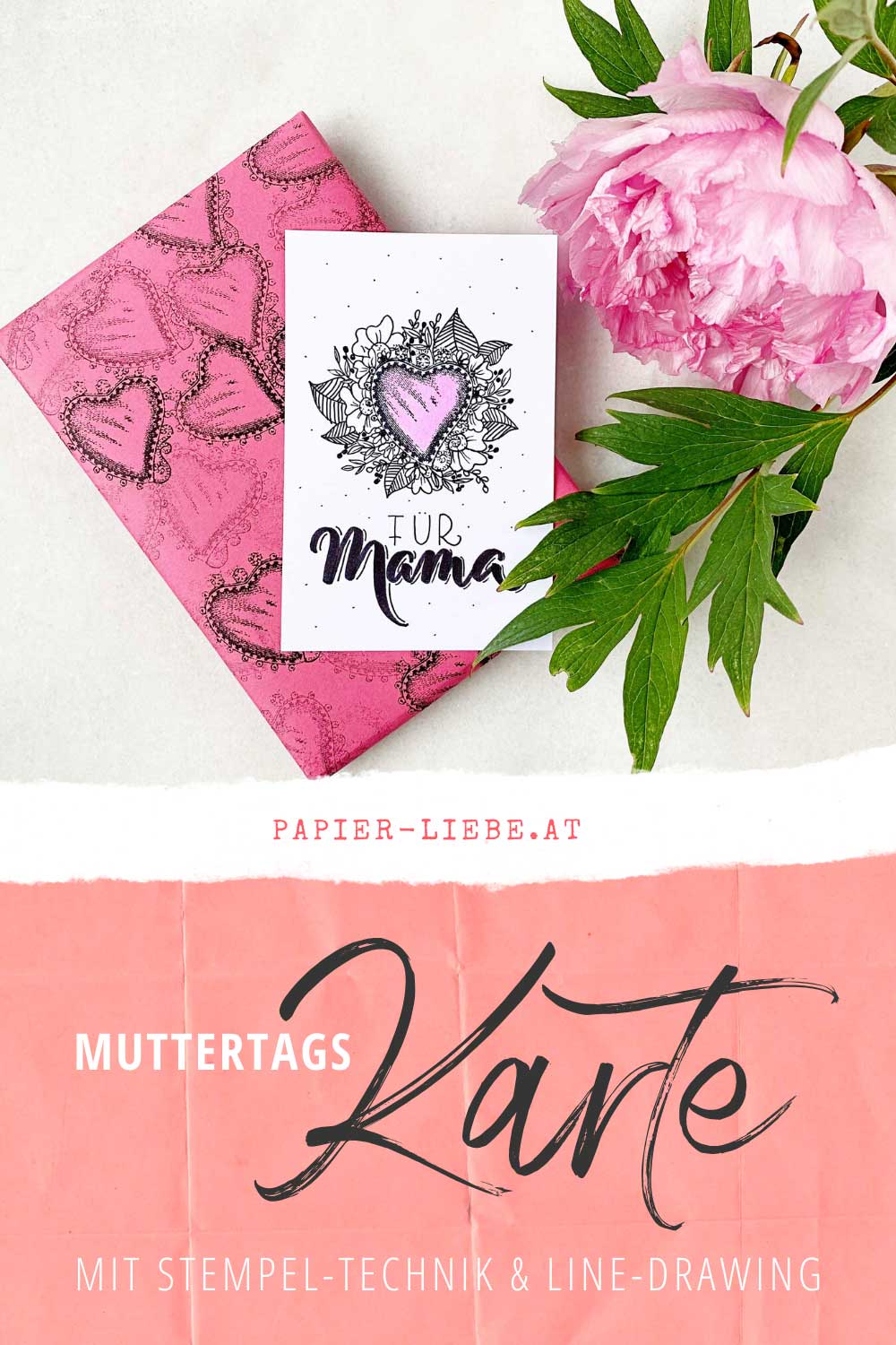 Muttertagskarte mit Stempeltechnik, Handlettering & Line Drawing
