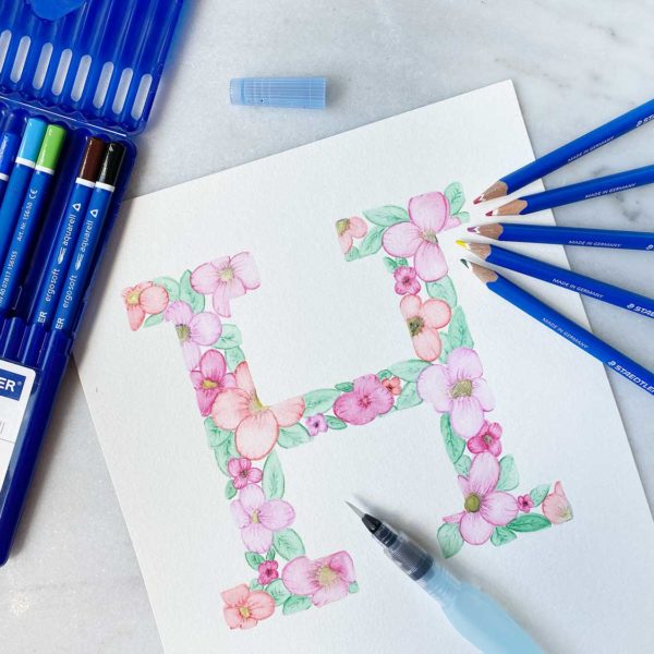 Botanical-Lettering mit Aquarellstiften