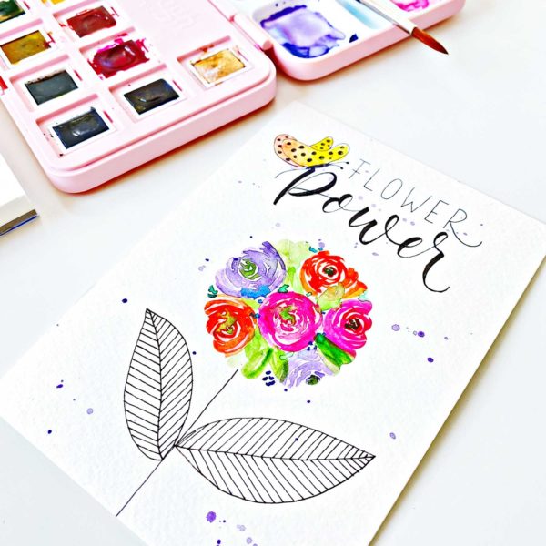 Flower Power – Watercolor maskieren mit Etikettenpapier