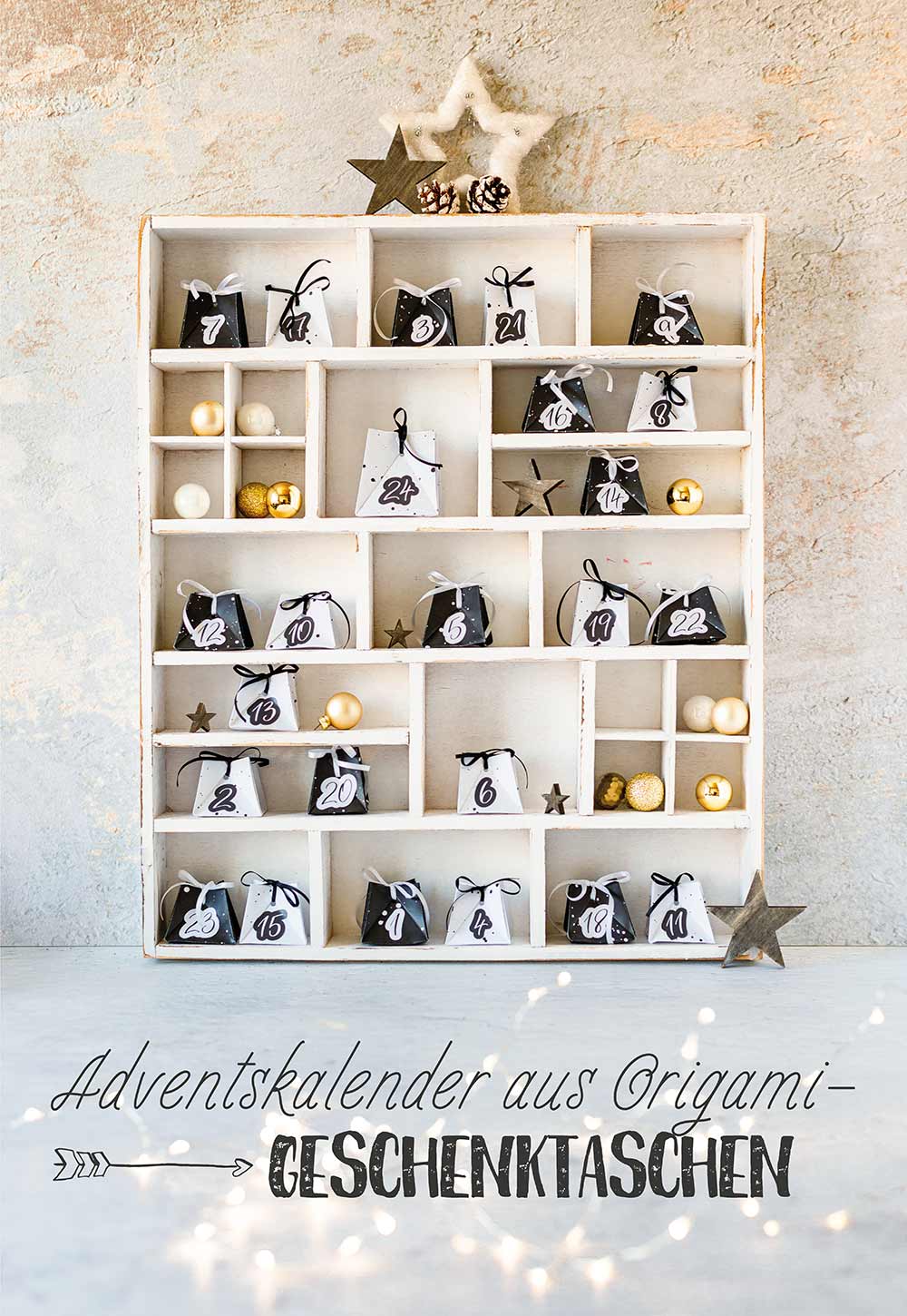 Handlettering-Adventskalender aus Origamigeschenktaschen