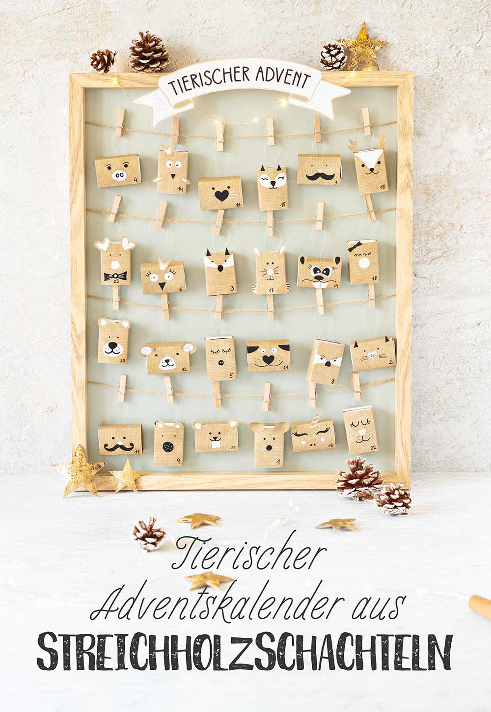 Tierischer Handlettering-Adventskalender aus Streichholzschachteln