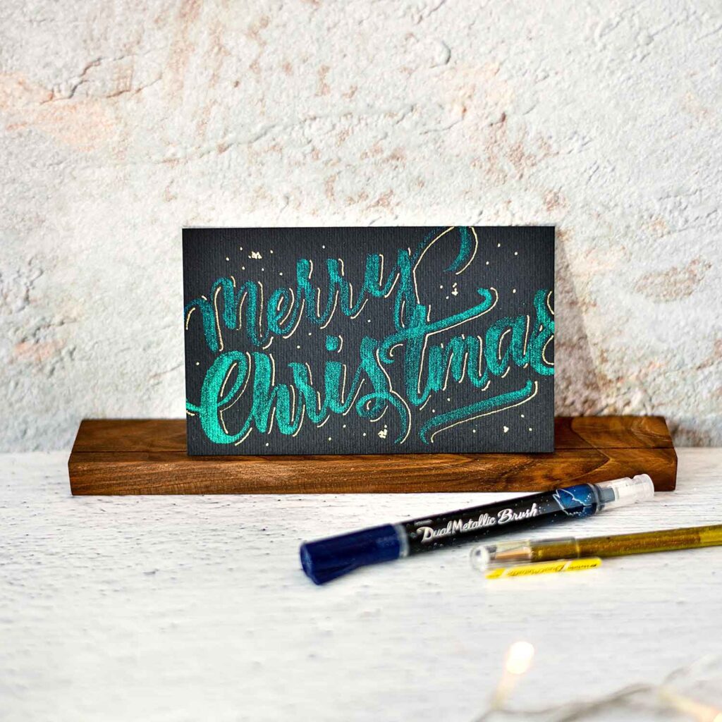 Weihnachtskarte mit Glitzerfarben von Pentel Metallic Brush Pen