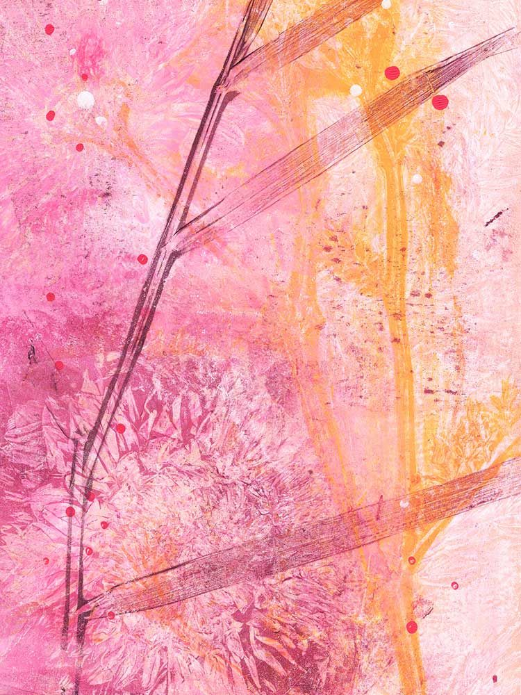 Gelli Print mit Dahlien auf Papier