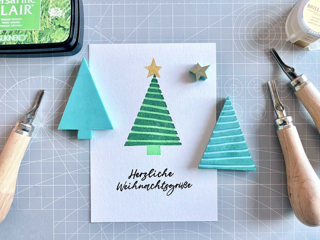 Stempel schnitzen Anleitung für Weihnachten