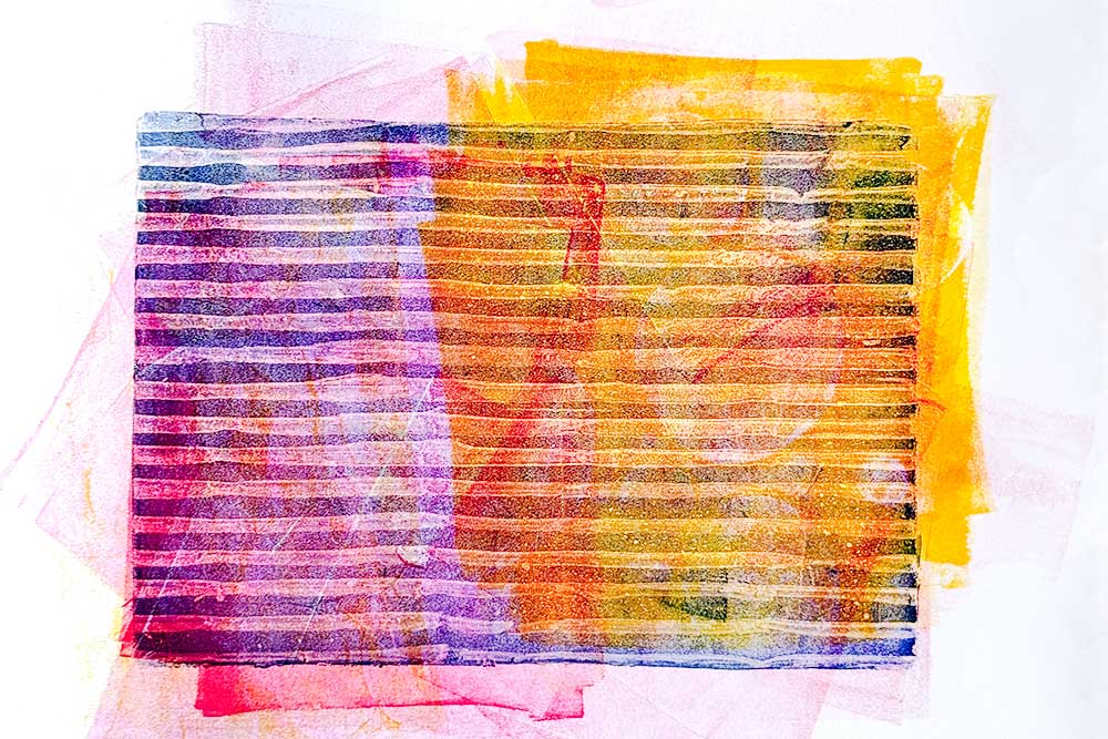 Wellpappe-Linien flächig gedruckt auf Gelli Plate