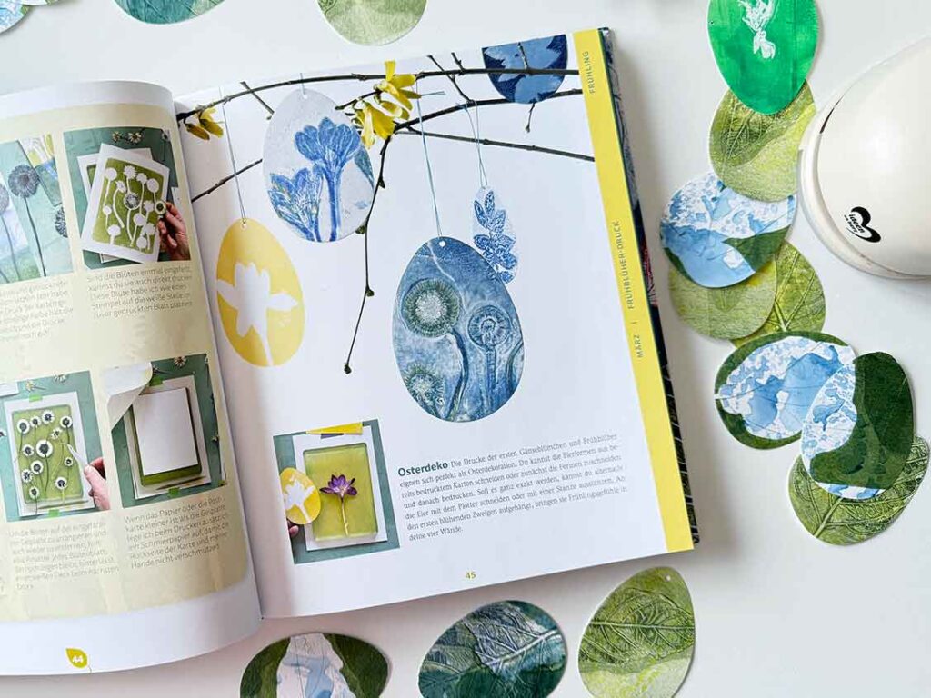 Bunte Blätter – Pflanzendruck auf Stoff und Papier – Osterdeko