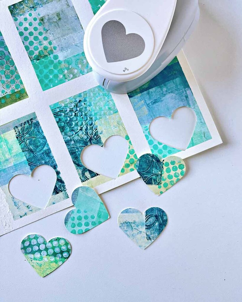 Herz aus Gelli Prints ausstanzen
