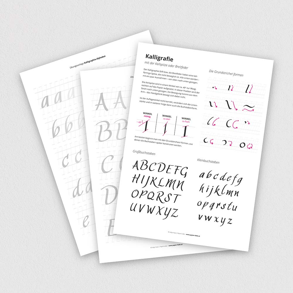 Kalligrafie-Alphabet für Breitfeder, Bandzugfeder oder Keilspitzen-Stift