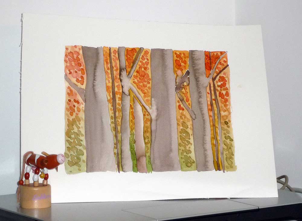 Aquarell-Bild mit Bäumen