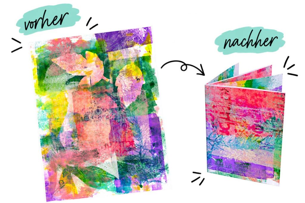 Zine selber malchen aus einem Blatt Papier A4 – vorher/nachher